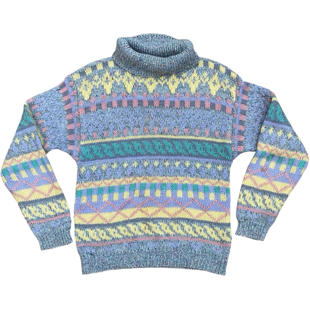 Vintage 1990s Dimensions Pastel Easter Cowl Neck Sweater